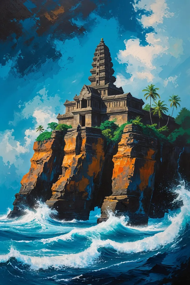 Stormy Waves Embrace Uluwatu Temple Hahnemühle von AlbertKlee