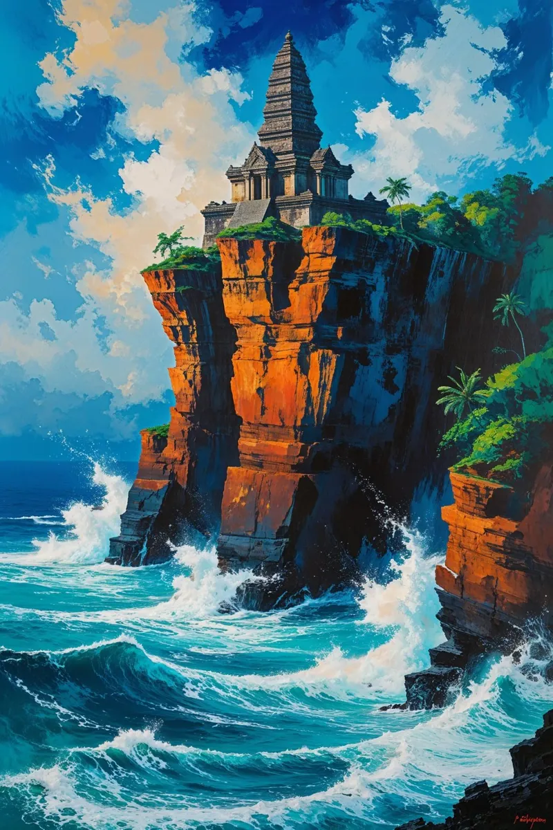Sacred Uluwatu Temple Overlooking the Ocean poster da AlbertKlee