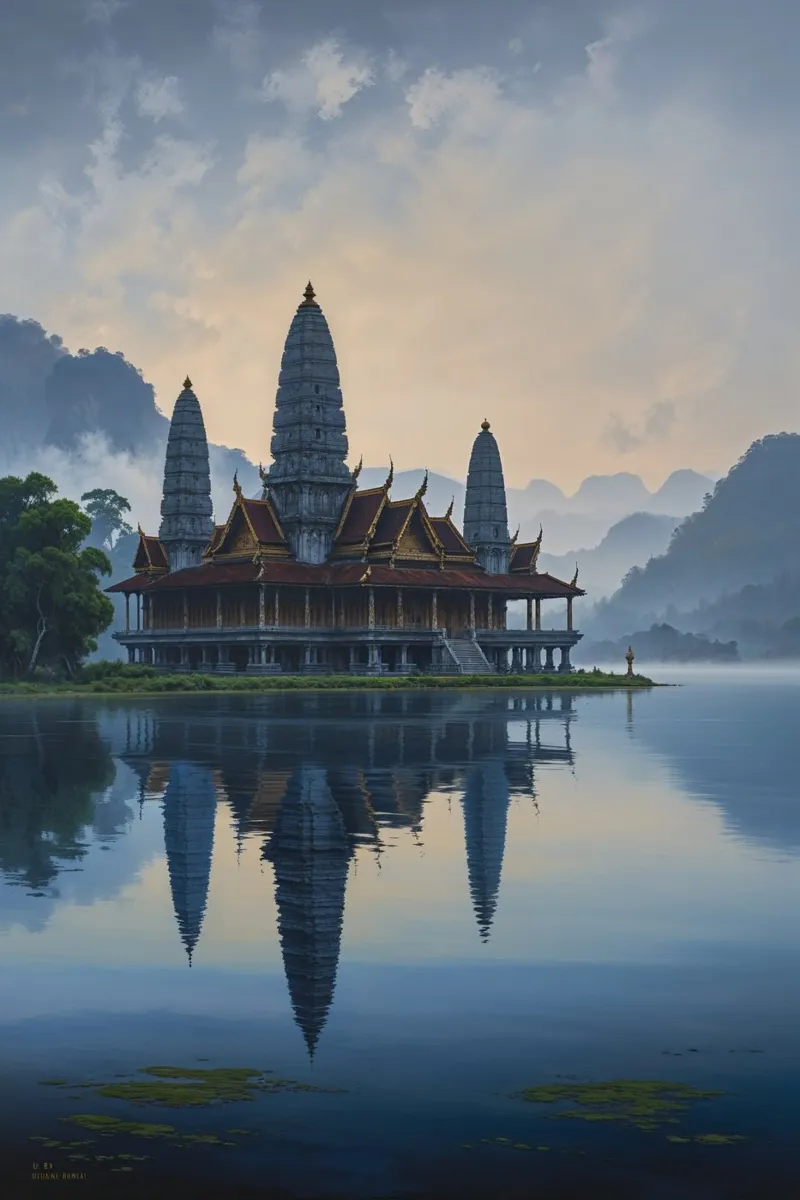 Mystical Ulun Danu Beratan Temple at Sunrise carta hahnemühle da AlbertKlee