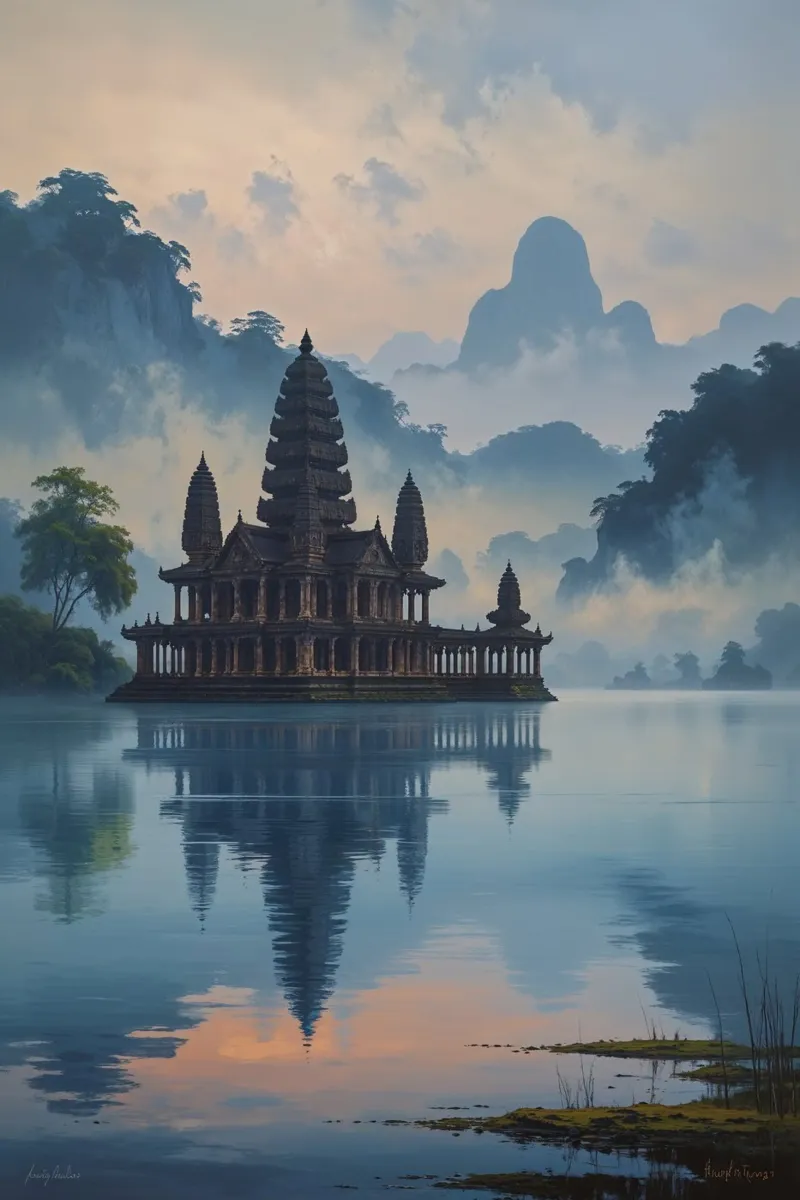 Dreamy Ulun Danu Beratan Temple on Water carta hahnemühle da AlbertKlee