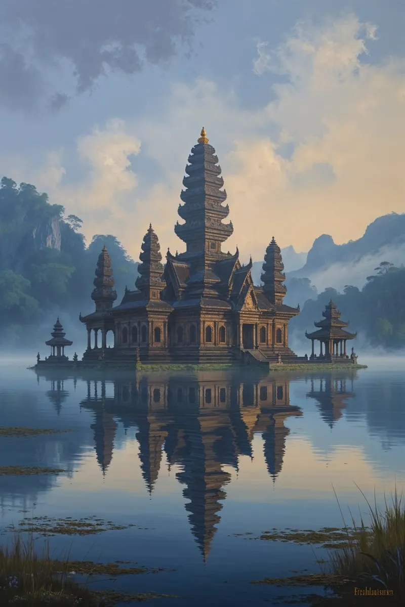 Enchanted Ulun Danu Beratan Temple at Dawn carta hahnemühle da AlbertKlee