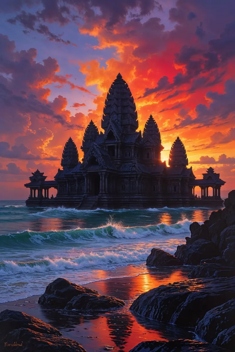 Sunset Serenity at Tanah Lot Temple carta hahnemühle da AlbertKlee