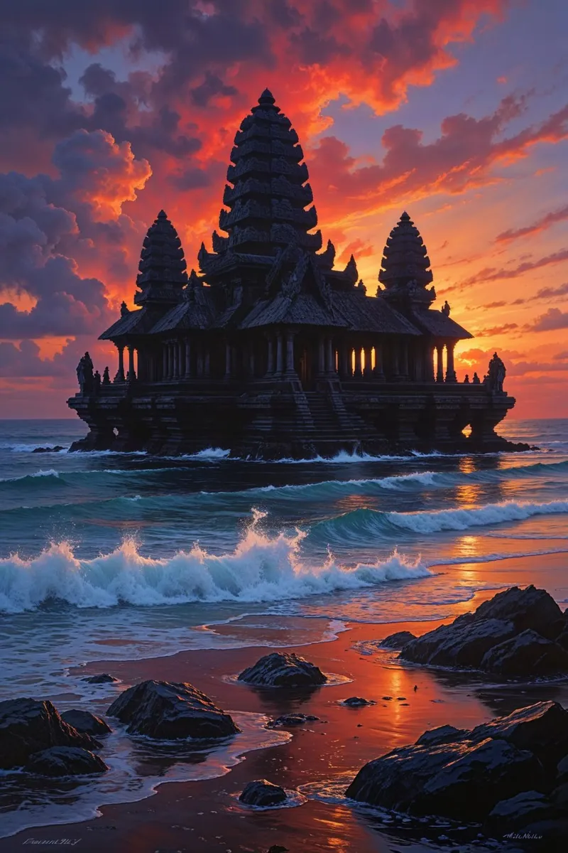 Sacred Balinese Temple at Dusk carta hahnemühle da AlbertKlee