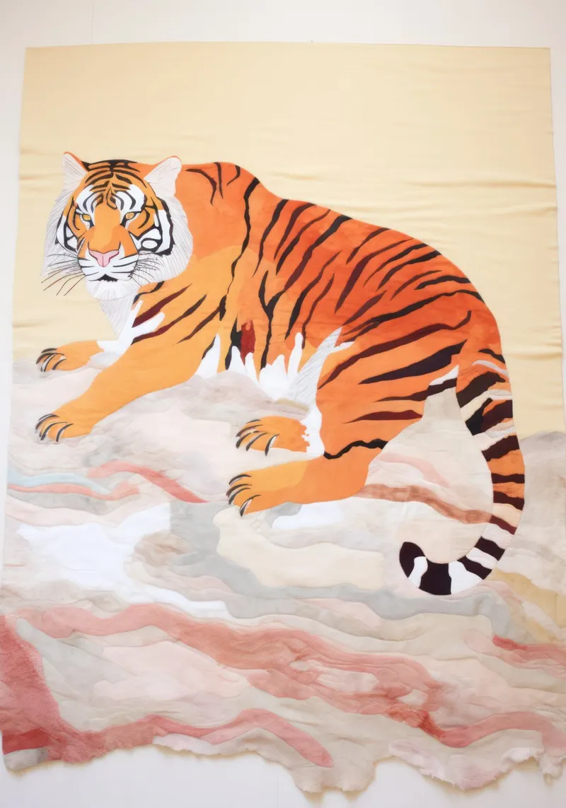 Tijgerprint, Abstract Wildlife Pastel Muurkunst, Dierenkunst canvas met Baklijst van Boheme