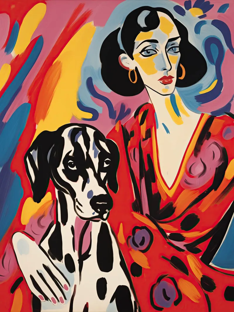 Hond-Vrouw met Dalmatiër | Expressionistisch schilderij canvas met Baklijst van Autofocus