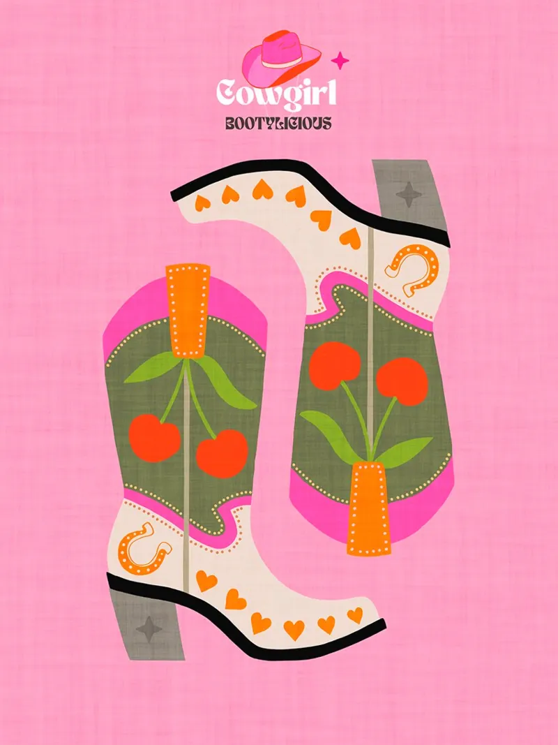 Botas vaqueras Wild West Cherry poster con marco de aluminio de Dominique Vari