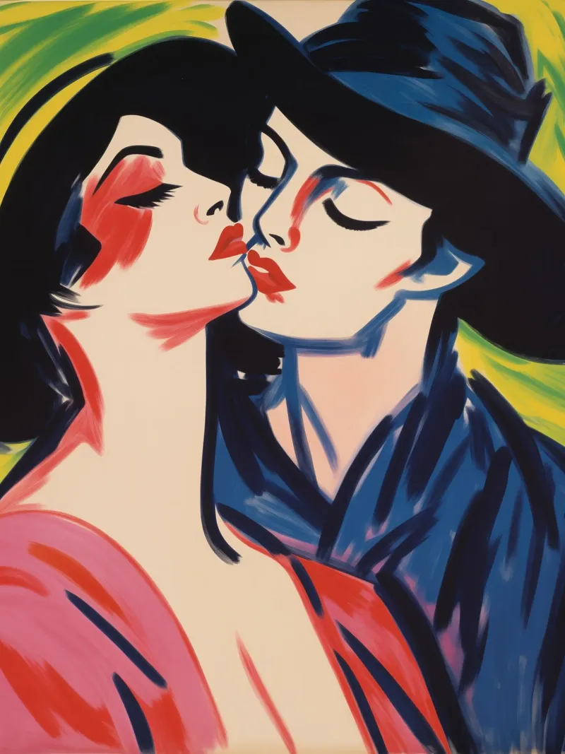 Amore tra donne | Pittura espressionista carta hahnemühle da Autofocus