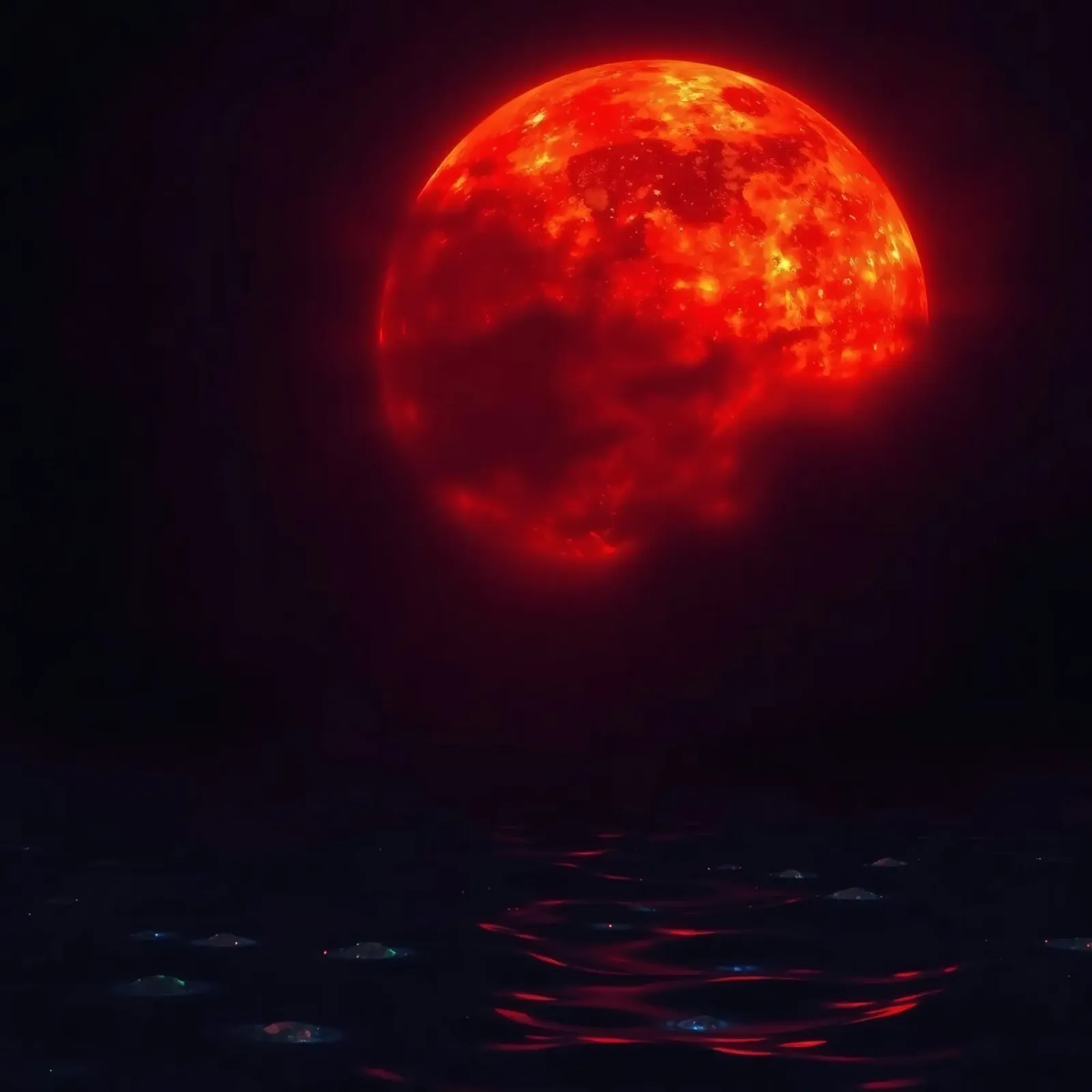 Moon reflects on dark water during a celestial event canvas by DesignDoodle