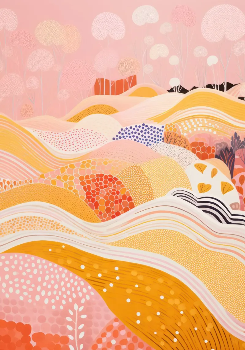 Moderne kleurrijke abstracte landschapsafdruk, roze en oranje canvas met Baklijst van Boheme