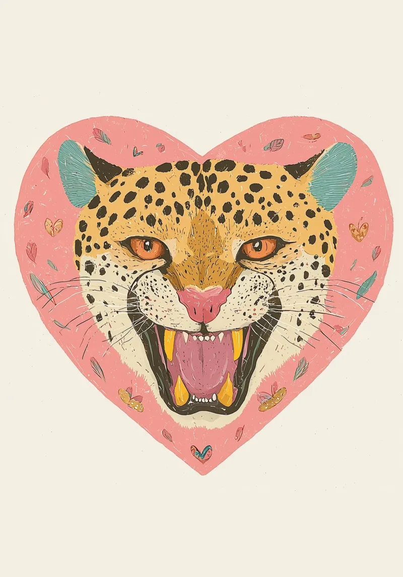 Trendy Print, Wildlife Leopard, Heart Print, Modern Wall Art canvas by Boheme