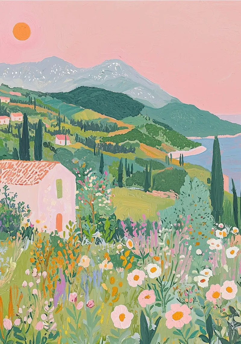 Paisaje abstracto en colores pastel, impresión moderna metacrilato de Boheme