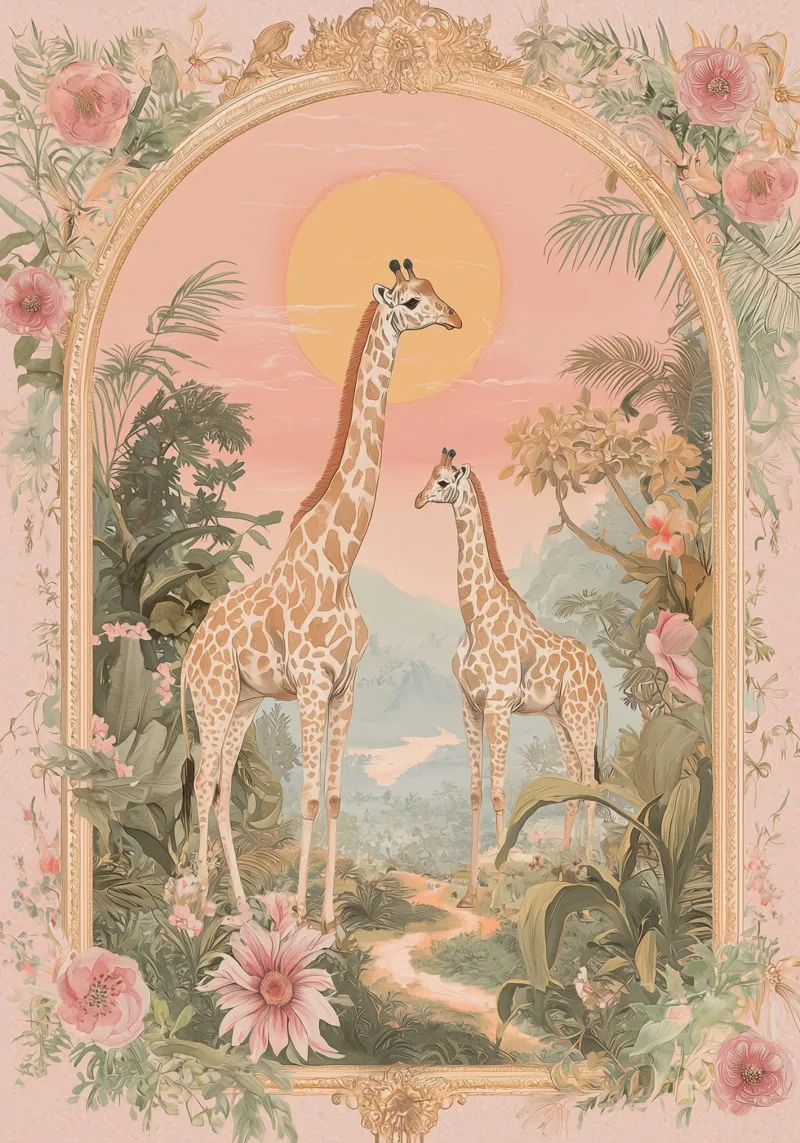 Giraffe Bohemian Print, Skurrile Tier Kunst, Wildlife Kunst Leinwand mit Schattenfugenrahmen von Boheme