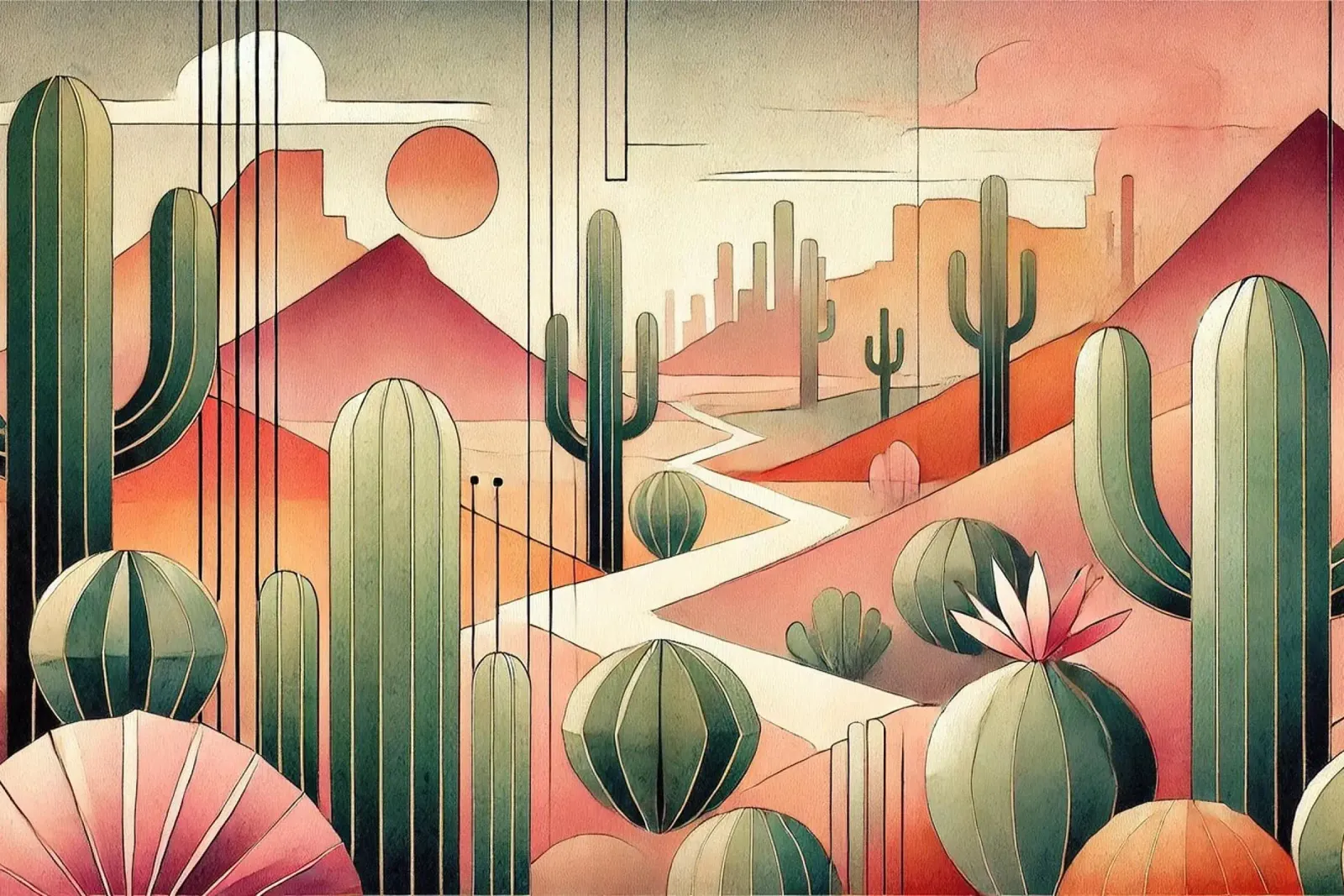 Cactus Sunset Vista in Art Deco pellicola backlit da Chromatic Fusion Studio