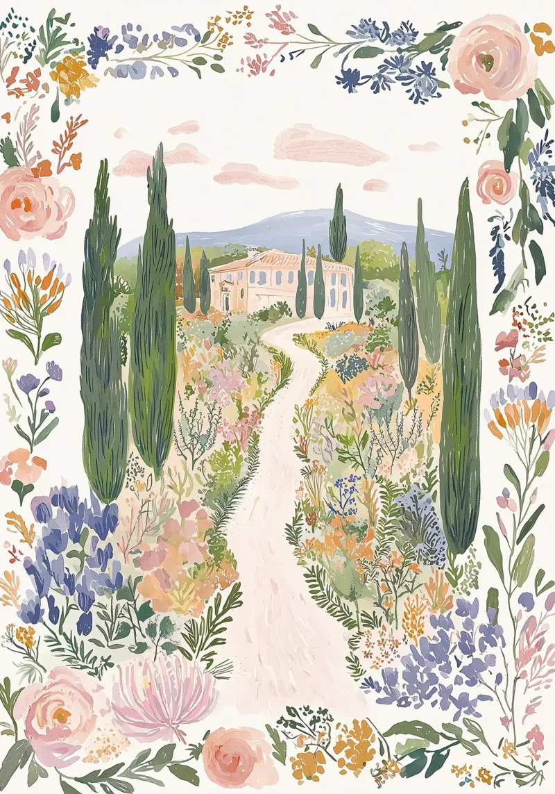 Bloemen Boho Illustratie, Grillig Bloemen Landschap Ontwerp canvas van Boheme