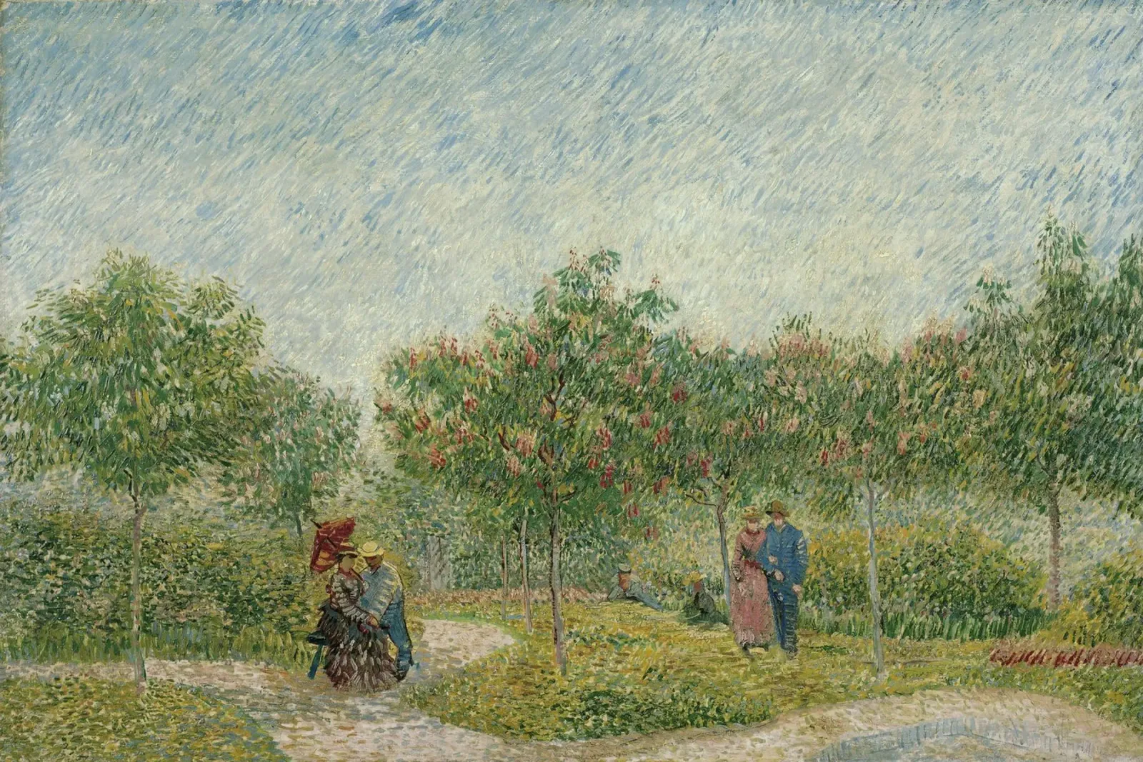 Vincent van Gogh - Garden in Montmarte with lovers canvas met Baklijst van Timeless Artworks