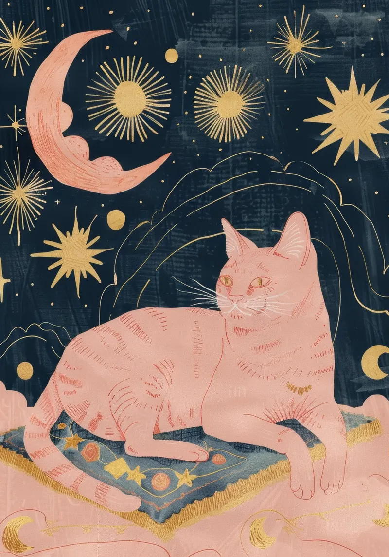 Bohemian Cat Print, Celestial Moon Star Print, Boho Animal metacrilato de Boheme