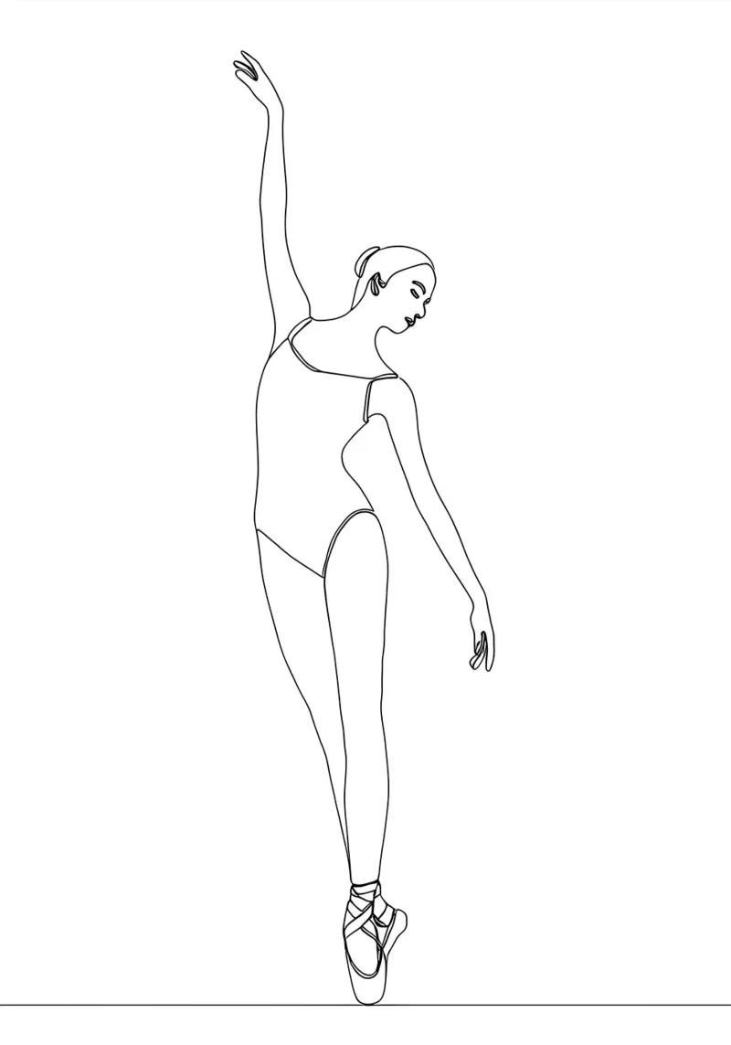 Dessin au trait minimaliste d'une femme ballerine | Modern Abstra hahnemühle de Viv Line Art