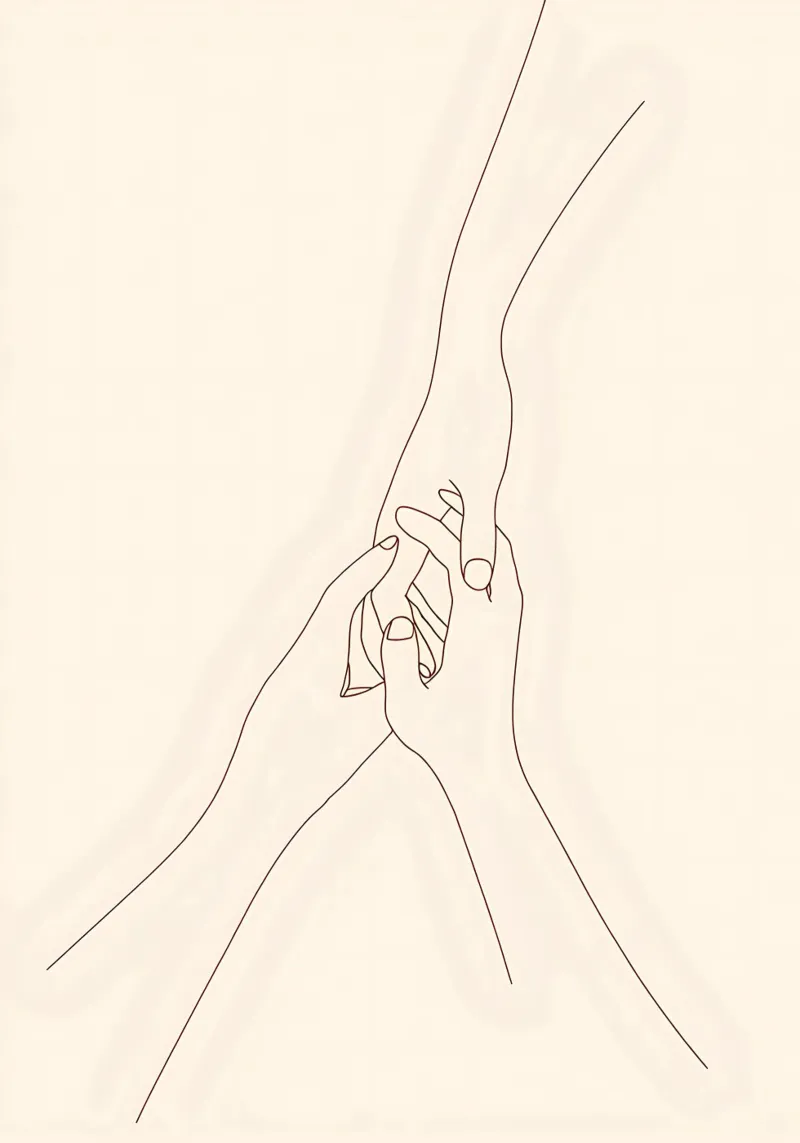 Dibujo lineal minimalista de tres manos cogidas | Modern Abst metacrilato de Viv Line Art