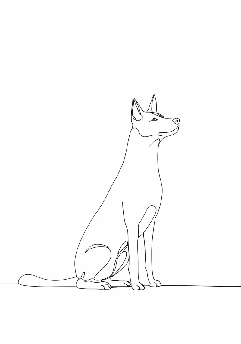 Dessin au trait minimaliste d'un chien assis | Abstrait moderne hahnemühle de Viv Line Art