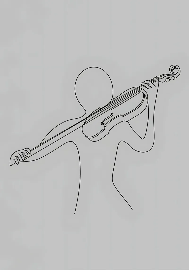 Minimalist Line Drawing of a Person with Violin | Modern Abs canvas with Floater frame by Viv Line Art