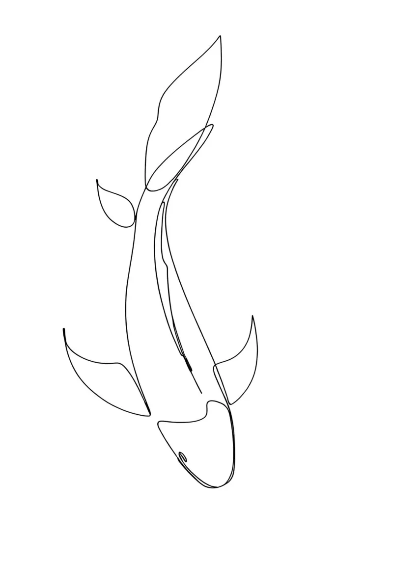 Dessin minimaliste d'une ligne d'un poisson | Art abstrait moderne hahnemühle de Viv Line Art