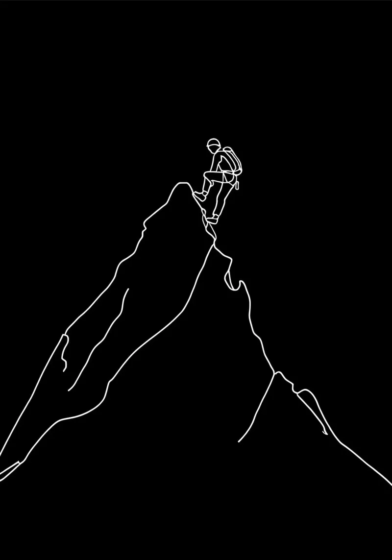Minimalist One Line Drawing of a Mountaineer Climbing | Mode canvas by Viv Line Art