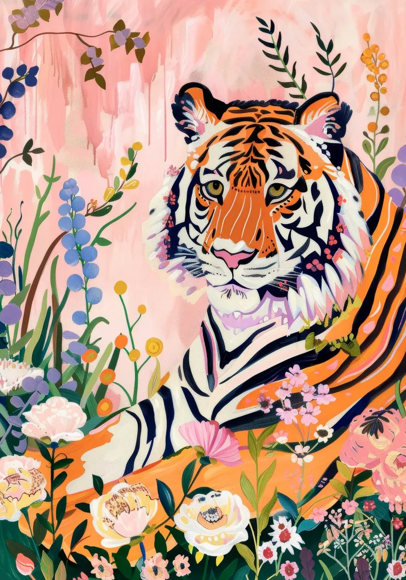 Tiger Print, Floral Abstract Wall Art, Tiger Pastel Poster Leinwand von Boheme