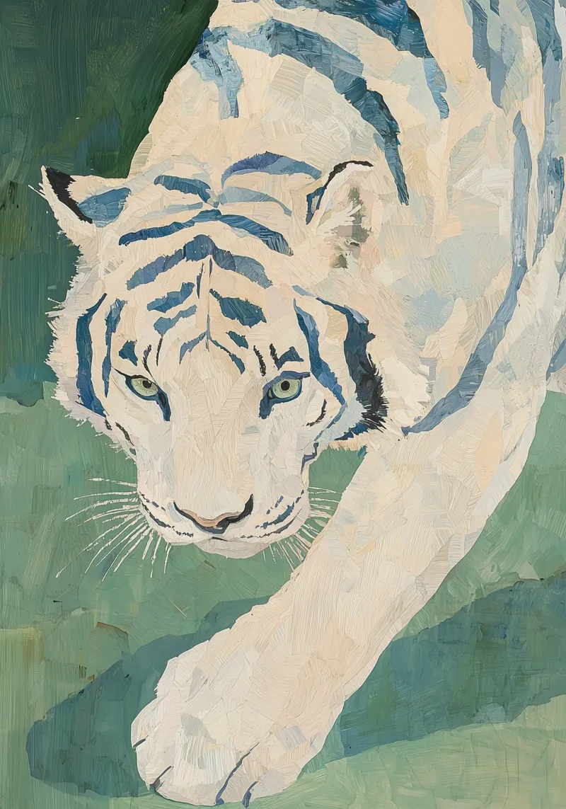 Witte tijger, afdruk van wilde dieren, abstracte tijgerillustratie poster met kunststof frame van Boheme