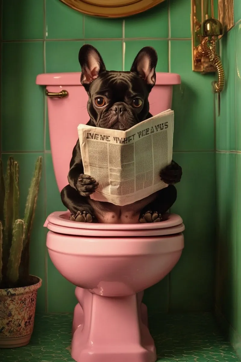 Frenchie liest Zeitung plexiglass da NORDLICHT DESIGNS