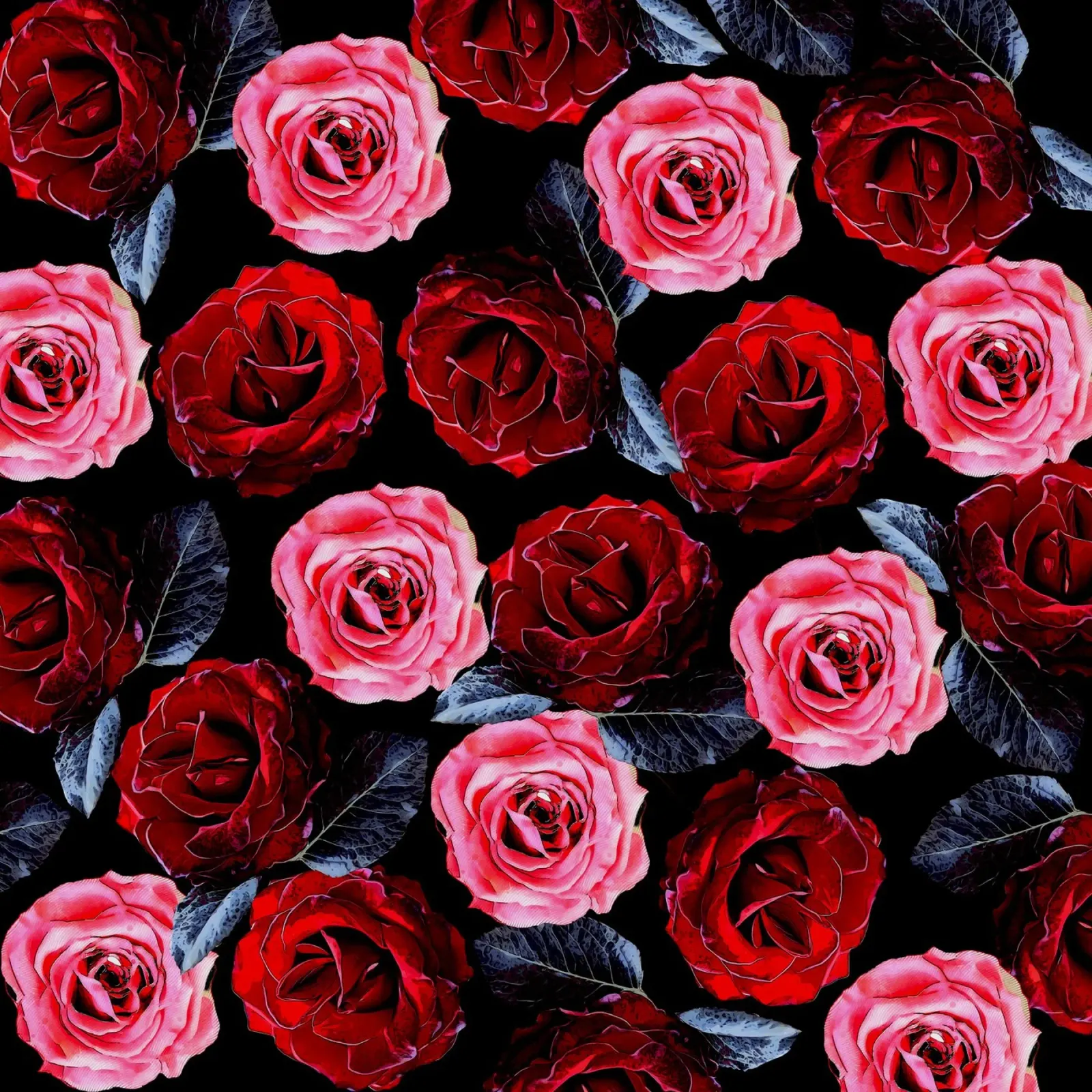 red and pink roses pattern alu-dibond by berwies design