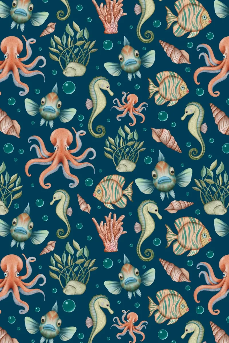Vita marina subacquea su sfondo blu navy poster da CoelfenArt