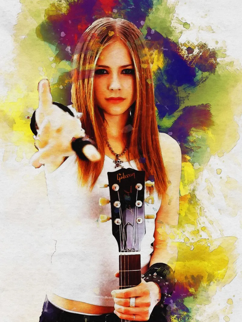 Macchia di ritratto Avril Lavigne Regina del Rock poster con telaio in alluminio da Gunawan Rb