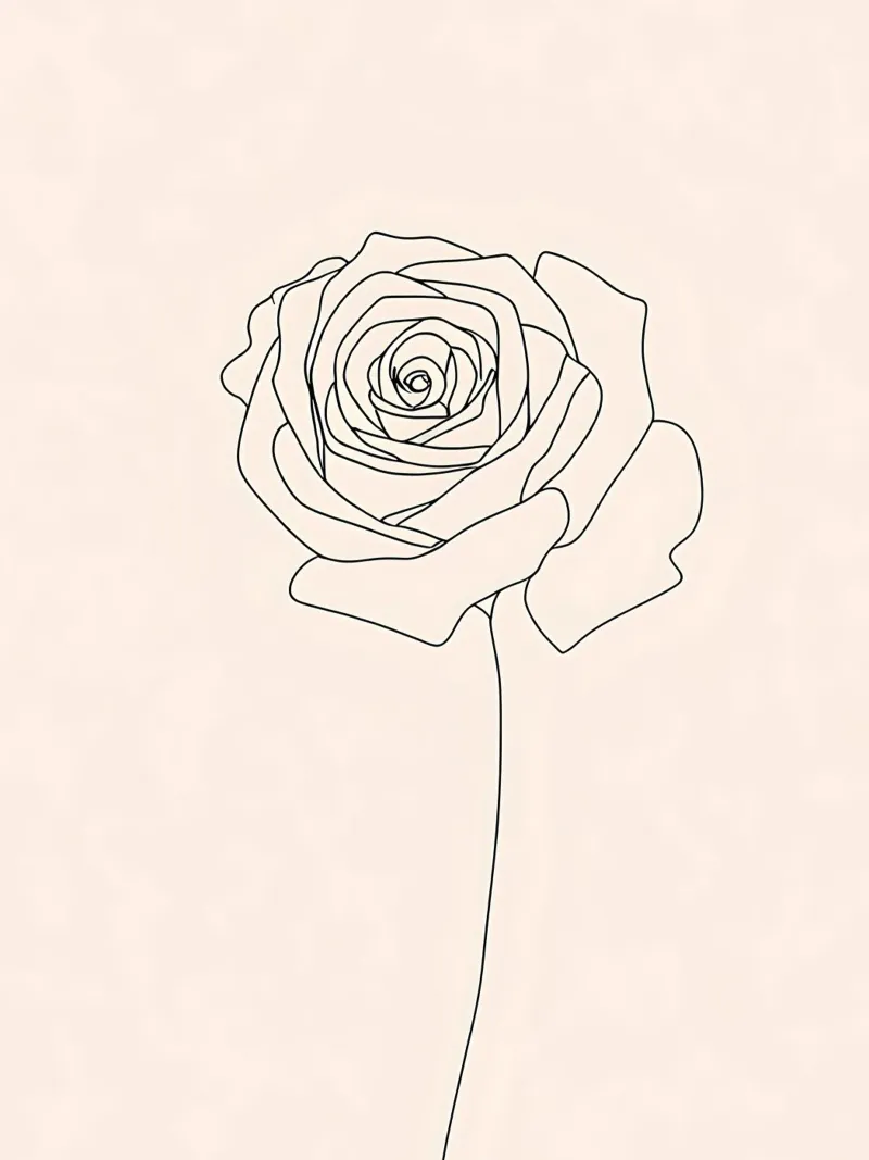 Disegno di linea minimalista di un fiore di rosa - moderno astratto A alluminio dibond da Viv Line Art