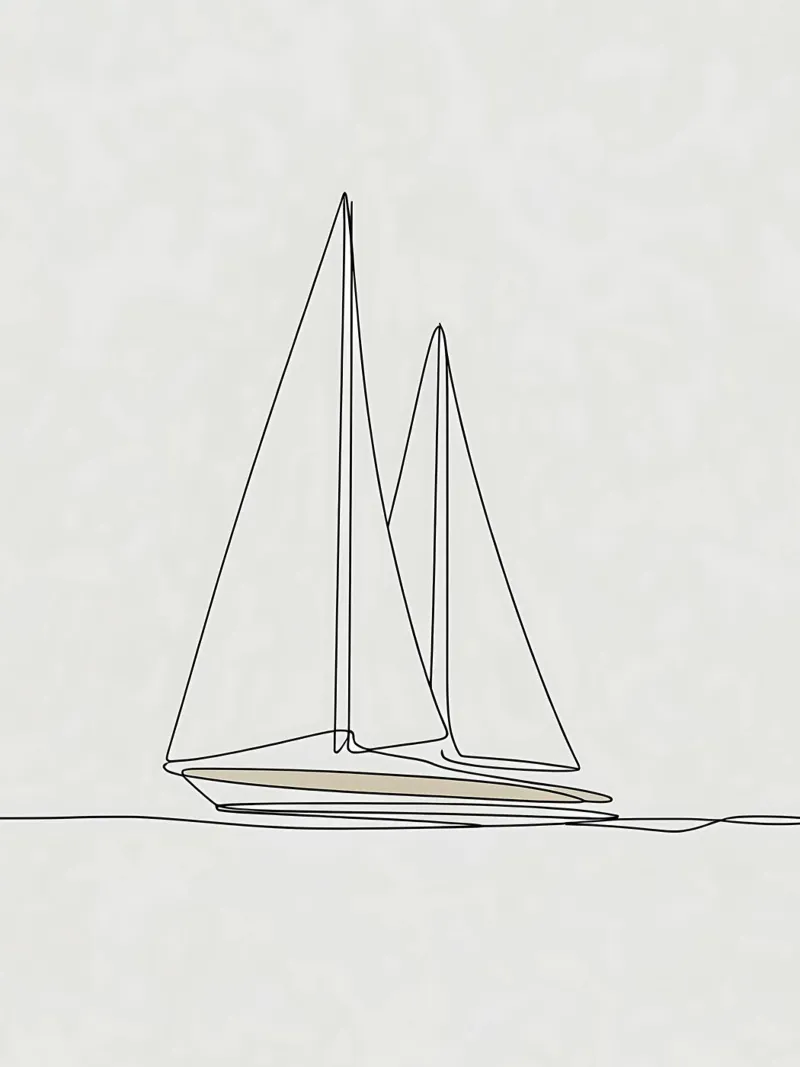 Minimalist Line Drawing of a Boat Sailing | Modern Abstract canvas by Viv Line Art