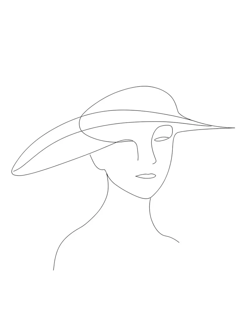 Disegno lineare minimalista di una donna con cappello | Modern Abstrac pellicola backlit da Viv Line Art
