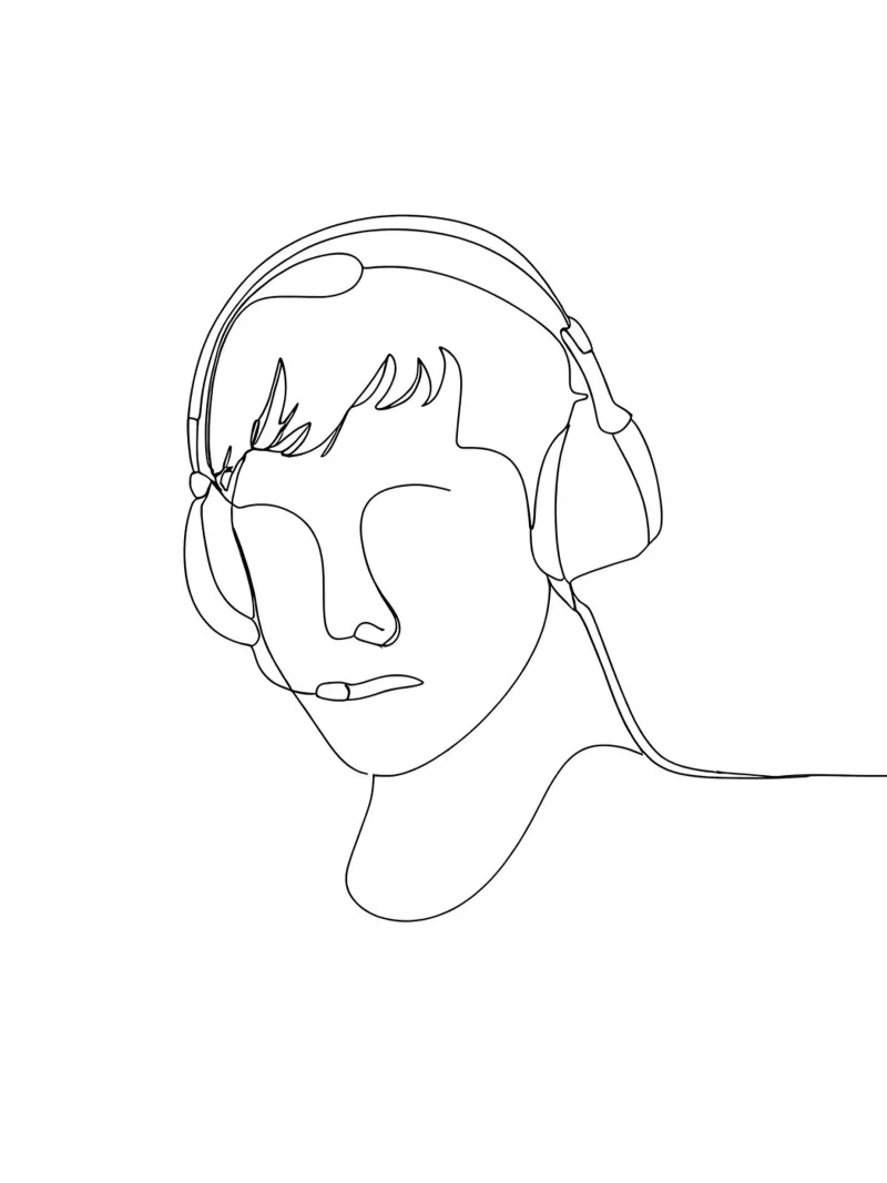 Disegno di linea minimalista di un uomo con le cuffie | Moderno Ab poster da Viv Line Art