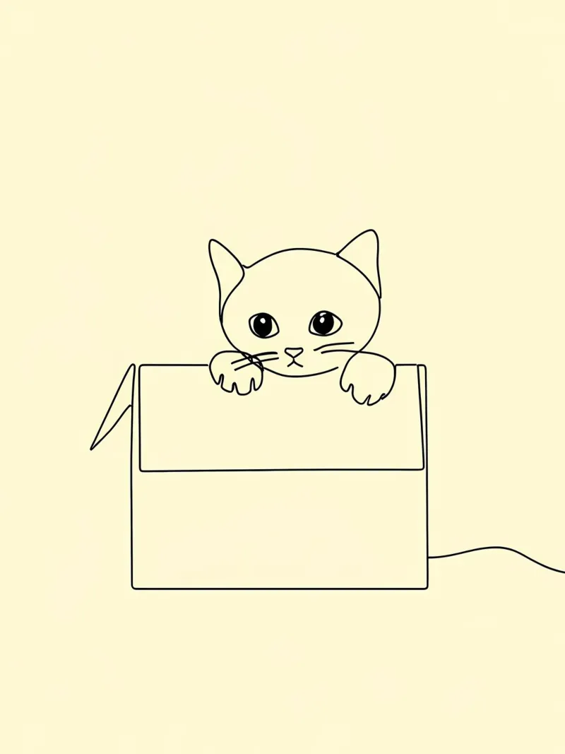 Minimalist Line Drawing of a Cat in a Box | Modern Abstract canvas by Viv Line Art