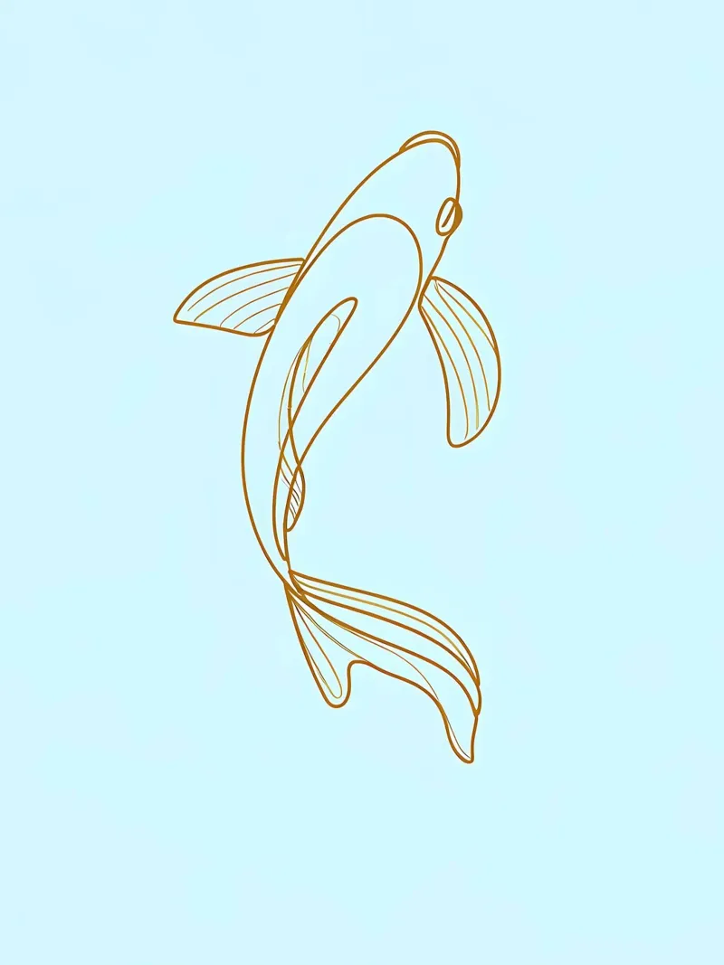 Minimalist Line Drawing of a Koi Fish | Modern Abstract Art canvas by Viv Line Art