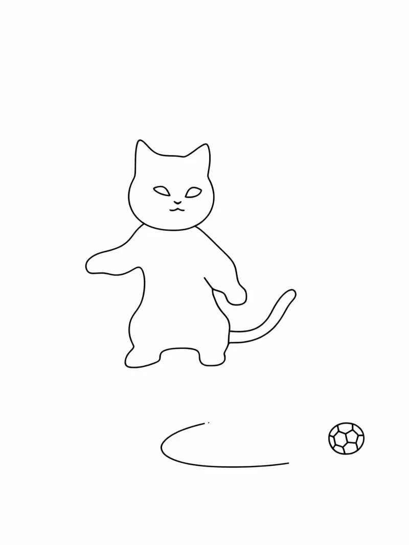 Minimalist Line Drawing of a Cat Playing Soccer | Modern Abs hahnemühle by Viv Line Art