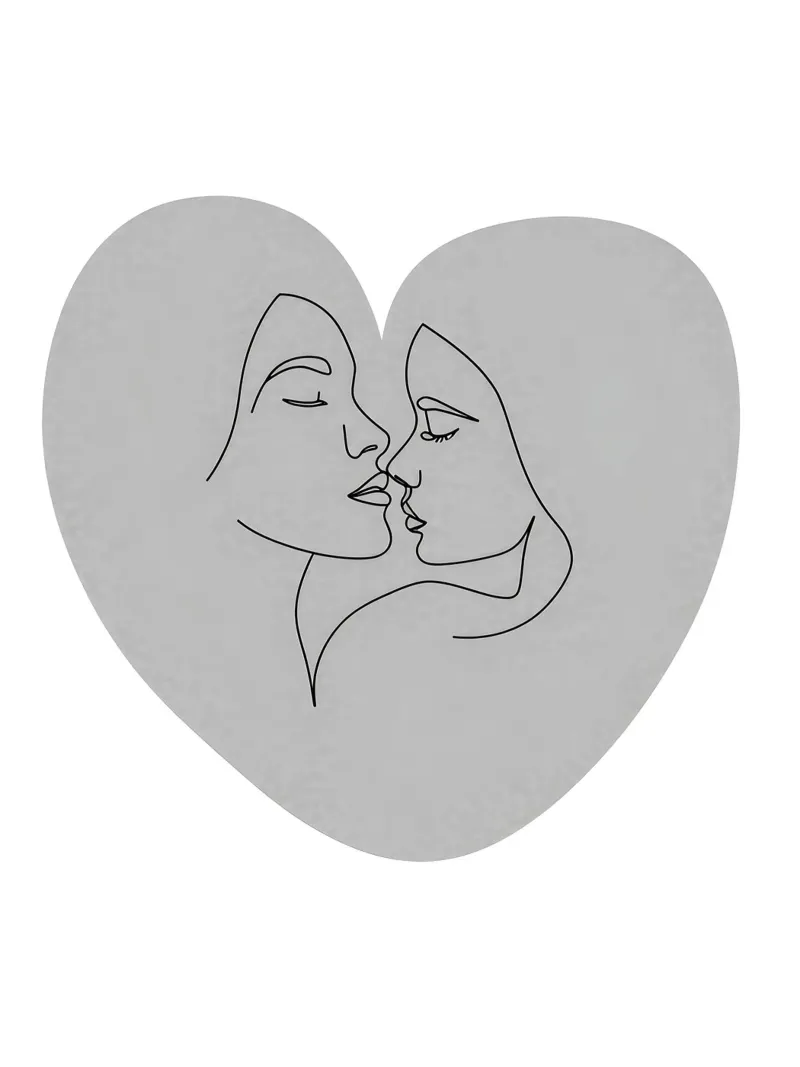 Disegno lineare minimalista di due persone che si baciano in un cuore | M poster da Viv Line Art