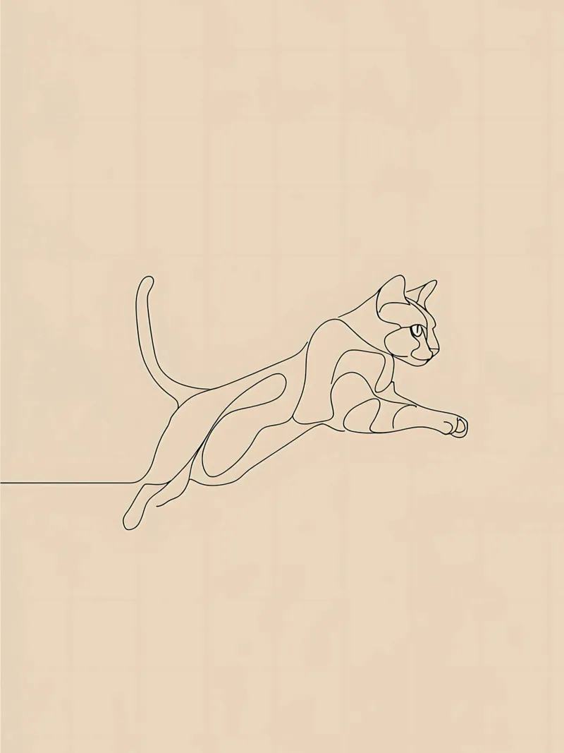 Minimalist Line Drawing of a Cat in Flight | Modern Abstract hahnemühle by Viv Line Art