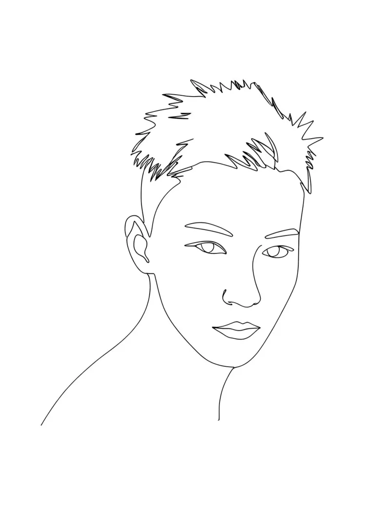 Disegno lineare minimalista Ritratto di un giovane uomo | Abs moderno poster con telaio in alluminio da Viv Line Art