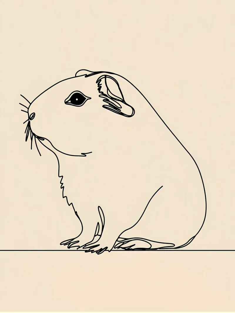 Dessin au trait minimaliste d'un cochon d'Inde | Modern Abstract Ar hahnemühle de Viv Line Art