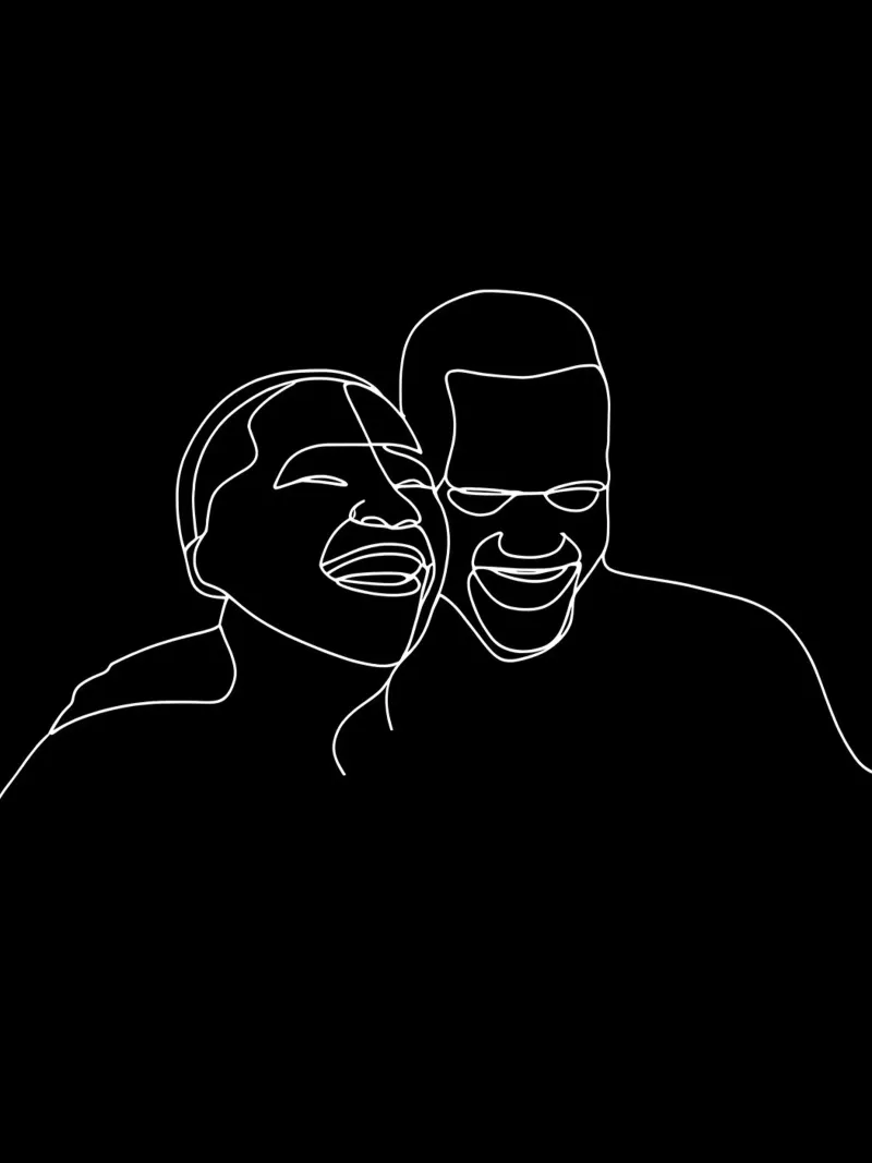 Minimalist Line Drawing of Two Men Laughing | Modern Abstrac canvas by Viv Line Art