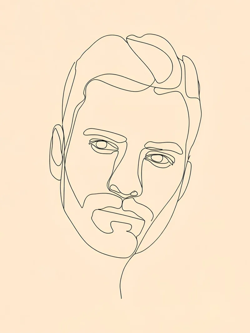 Disegno lineare minimalista Ritratto del volto di un uomo | Modern Ab pellicola backlit da Viv Line Art