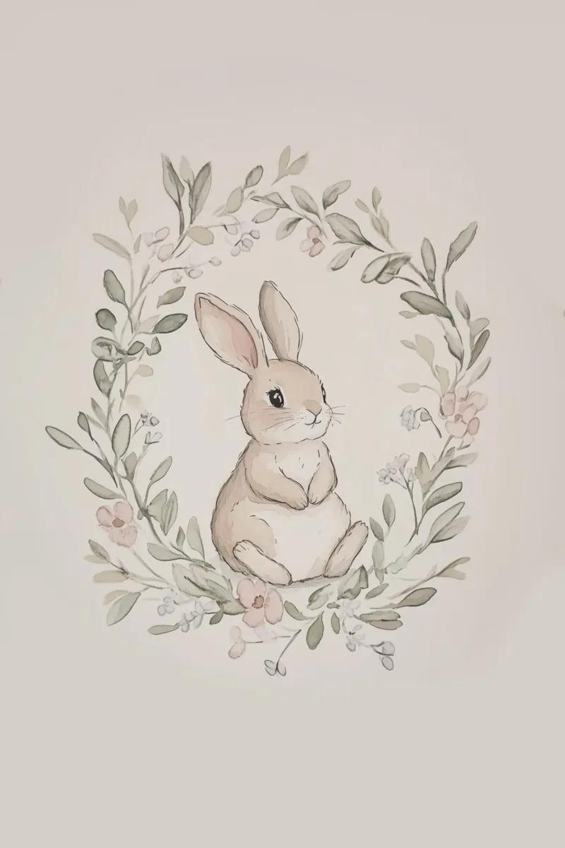 Hasen-Illustration mit Blumenkranz Leinwand von Jungle Joy Art