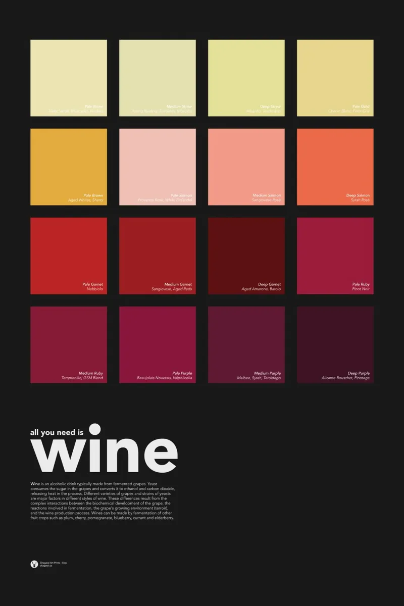 All You Need is Wine - Weinfarben Wandkunst Leinwand mit Schattenfugenrahmen von Chagatai Art
