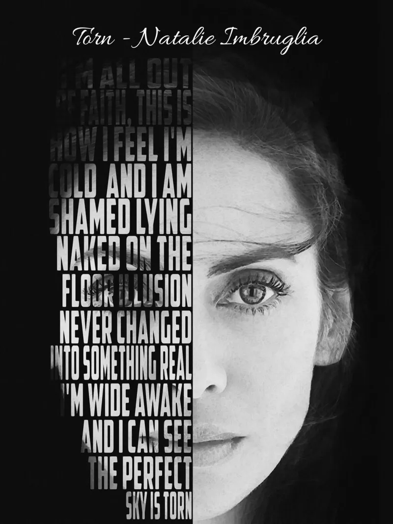 Torn Text art canvas with Floater frame by Gunawan Rb