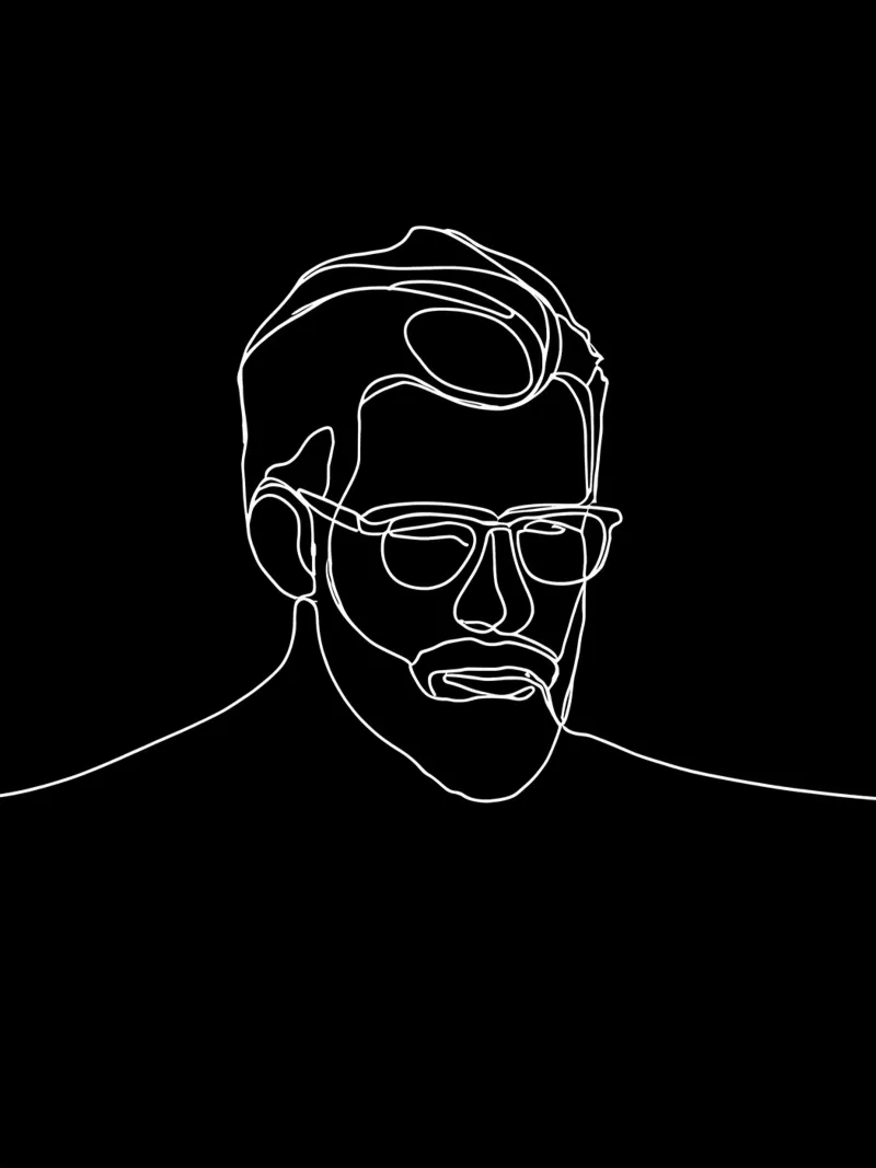 Minimalist Line Drawing of a Man with Glasses | Modern Abstr canvas by Viv Line Art