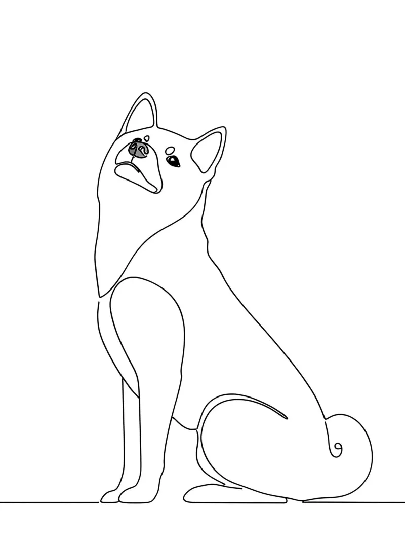 Dessin au trait minimaliste d'un Shiba Inu | Modern Abstract Art hahnemühle de Viv Line Art